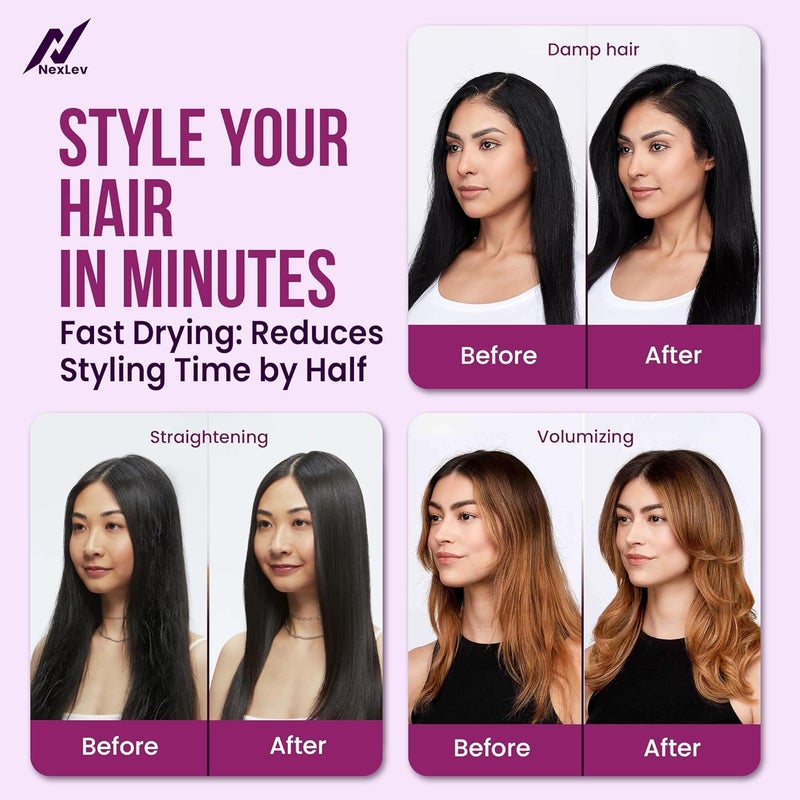 NexLev Ionic 4 in 1 Hot Air Brush + Straightener | 2 Step Styler Volumizer | Blow Dryer, Styler, Straightener & Waves | 360° Airflow | Tangle Free Bristle |Ceramic Tourmaline Coated Barrel | 1200W | V-02 - Image 3