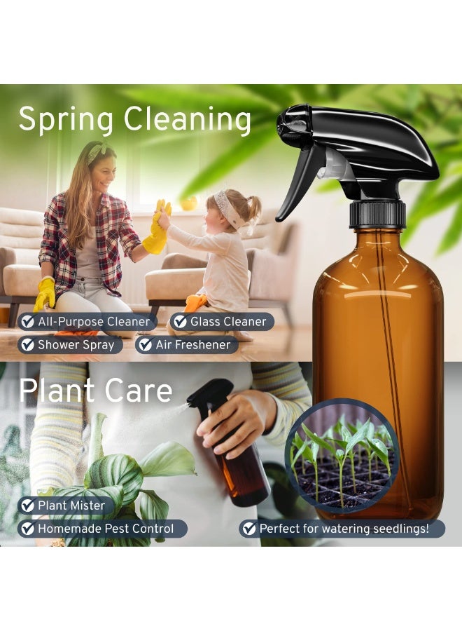 BOAO Empty Amber Glass Spray Bottles - 2 Pack - Large 16oz Refillable Bottle is Great for Essential Oils, Plants, Cleaning Solutions, Hair Mister - Durable Nozzle w/Fine Mist and Stream Setting - Image 3