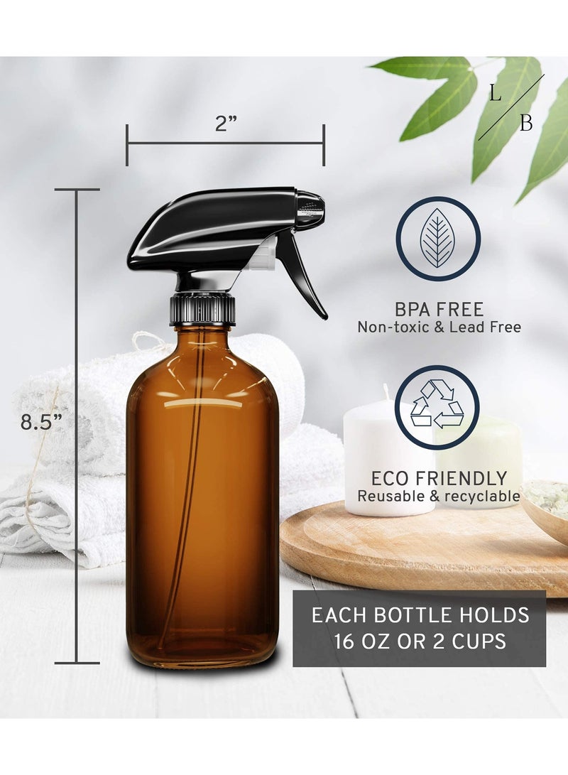 BOAO Empty Amber Glass Spray Bottles - 2 Pack - Large 16oz Refillable Bottle is Great for Essential Oils, Plants, Cleaning Solutions, Hair Mister - Durable Nozzle w/Fine Mist and Stream Setting - Image 2