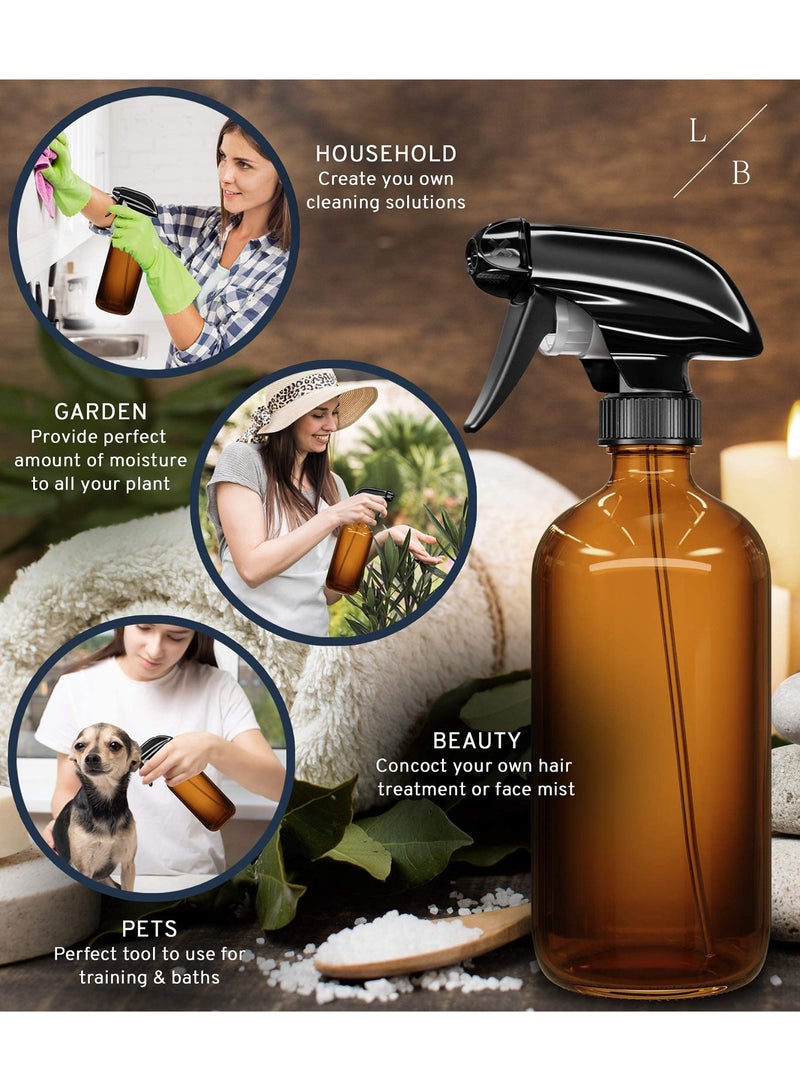 BOAO Empty Amber Glass Spray Bottles - 2 Pack - Large 16oz Refillable Bottle is Great for Essential Oils, Plants, Cleaning Solutions, Hair Mister - Durable Nozzle w/Fine Mist and Stream Setting - Image 4