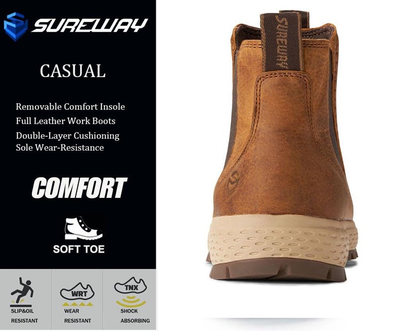 SUREWAY Men's Chelsea Boots,Fashion and Comfort Driving Shoes,Leather Moc Toe Outdoor Work Boots,Slip-Resistant Outsole,EH-Rated,All-Weather Rugged Slip-On Work/Casual/Dress Boots Shoes for Men - Image 5