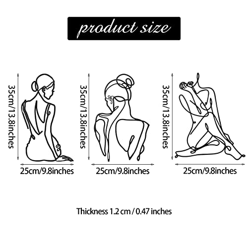 Photect 3 Pcs Metal Wall Art Decor Minimalist Abstract Woman Wall Art Metal Modern Line Drawing Decor Female Single Line Home Hanging for Bedroom Bathroom Living Room Christmas Housewarming(Retro) - Image 3