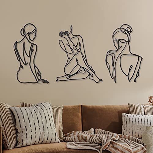 Photect 3 Pcs Metal Wall Art Decor Minimalist Abstract Woman Wall Art Metal Modern Line Drawing Decor Female Single Line Home Hanging for Bedroom Bathroom Living Room Christmas Housewarming(Retro) - Image 1