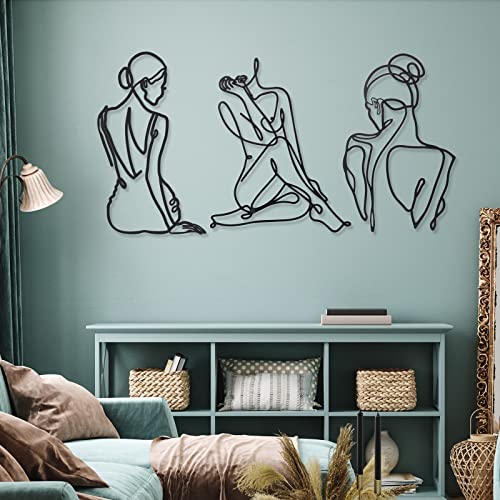 Photect 3 Pcs Metal Wall Art Decor Minimalist Abstract Woman Wall Art Metal Modern Line Drawing Decor Female Single Line Home Hanging for Bedroom Bathroom Living Room Christmas Housewarming(Retro) - Image 2
