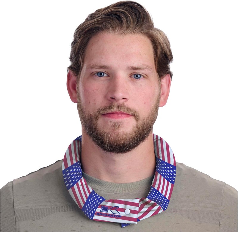 KOOLGATOR Evaporative Cooling Neck Wrap – Reusable Neck Cooler with Long Lasting Relief During Hot Weather Activities, Sports, & Outdoor Work, USA Flag, 5 Pack - Image 1