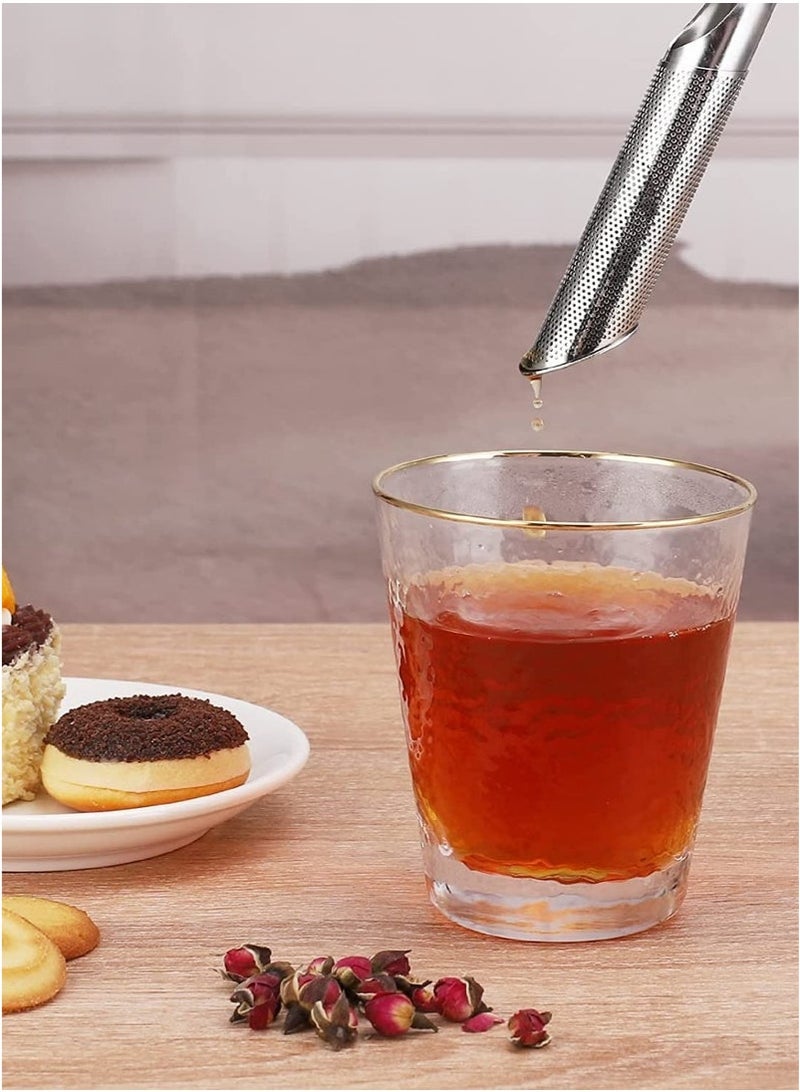 بيوينتي مصفاة شاي من الفولاذ المقاوم للصدأ 304، قطعتان، مصفاة شاي للشاي السائب، موزع شاي، مصفاة شبكية دقيقة للغاية لنقع أوراق الشاي السائبة، شاي الأعشاب، قهوة، فلتر شاي بمقبض طويل للورد والتوابل (فضي) - Image 5