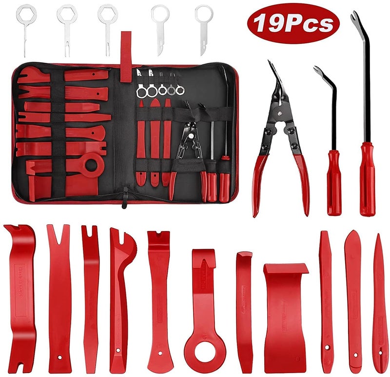 HELLARO 19PCS Auto Trim Removal Tool Kit, Pry Tool Set, Car Panel Tool Stereo Removal, Auto Clip Pliers Fastener with Storage Bag - Image 2