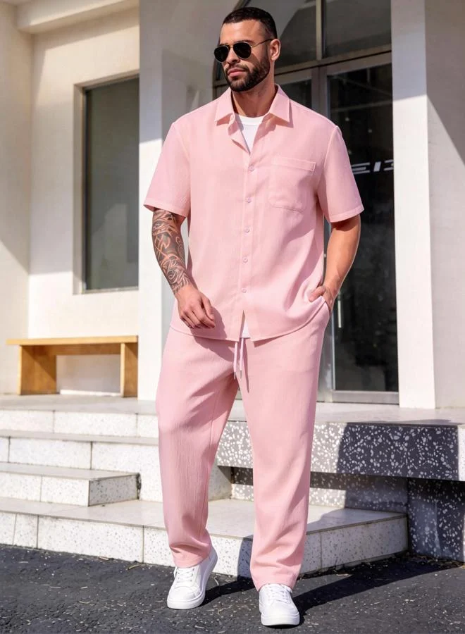 تايك تو Men Plus Size Textured Shirt and Pants Co-ord Set