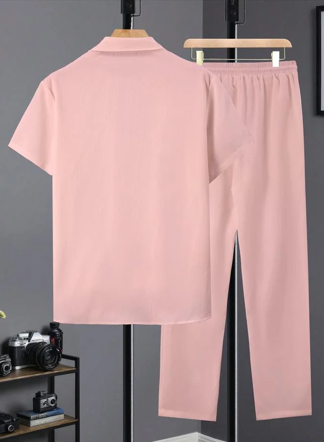 تايك تو Men Plus Size Textured Shirt and Pants Co-ord Set