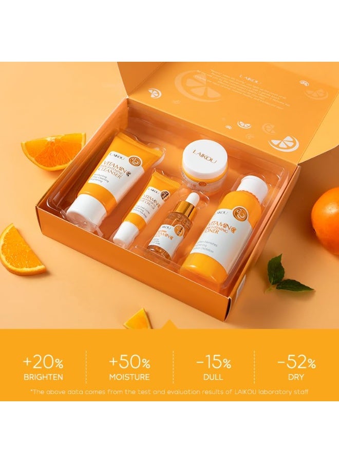 لايكو مجموعة العناية بالبشرة بفيتامين سي من لايكو، 5 قطع للعناية بالبشرة للنساء، مع مصل فيتامين سي لتونر الوجه وكريم العين ومنظف كريم الوجه، مجموعة هدايا للعناية بالبشرة للنساء والفتيات المراهقات والأم والابنة - Image 5