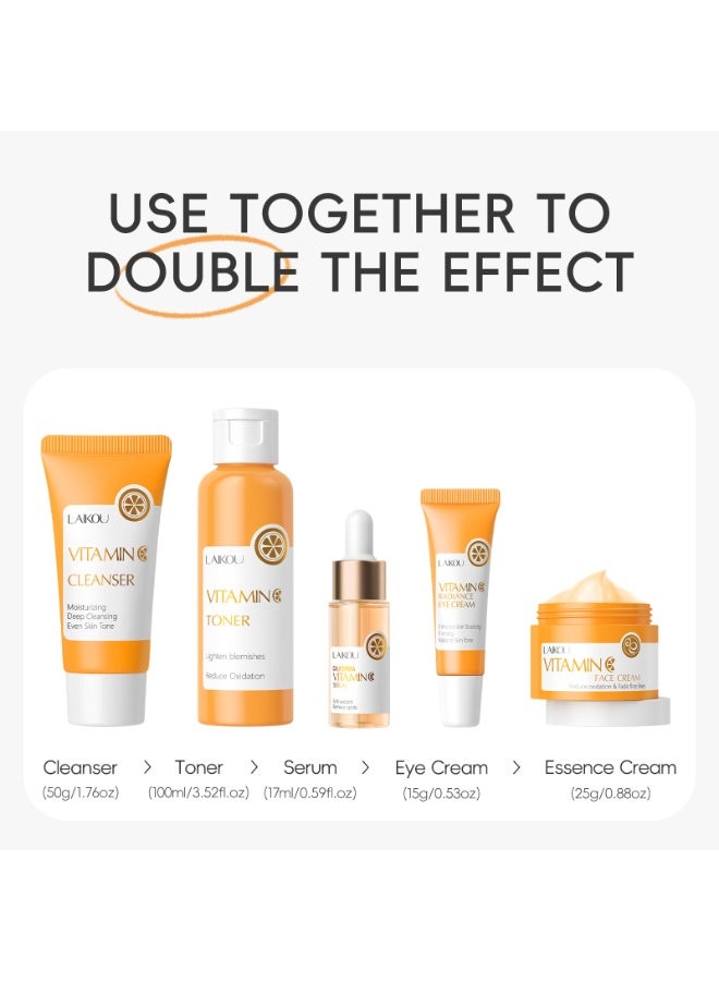 لايكو مجموعة العناية بالبشرة بفيتامين سي من لايكو، 5 قطع للعناية بالبشرة للنساء، مع مصل فيتامين سي لتونر الوجه وكريم العين ومنظف كريم الوجه، مجموعة هدايا للعناية بالبشرة للنساء والفتيات المراهقات والأم والابنة - Image 4