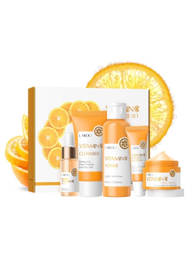 لايكو مجموعة العناية بالبشرة بفيتامين سي من لايكو، 5 قطع للعناية بالبشرة للنساء، مع مصل فيتامين سي لتونر الوجه وكريم العين ومنظف كريم الوجه، مجموعة هدايا للعناية بالبشرة للنساء والفتيات المراهقات والأم والابنة - Image 1