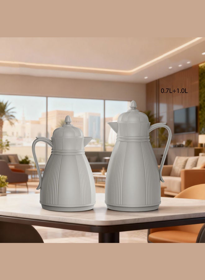 REEM 2-Piece Tea/Coffee Flask Set 0.7L & 1L Grey - Image 3