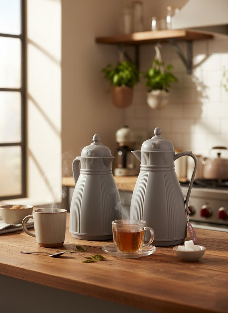 REEM 2-Piece Tea/Coffee Flask Set 0.7L & 1L Grey - Image 1