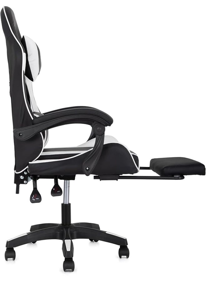 مالتي هوم فيرنيتشر كرسي ألعاب مريح MH-32FR أبيض بمسند للقدمين، كرسي مكتب سباق قابل للتعديل مع دعم أسفل الظهر ومسند للرأس، أسود وأبيض - Image 2