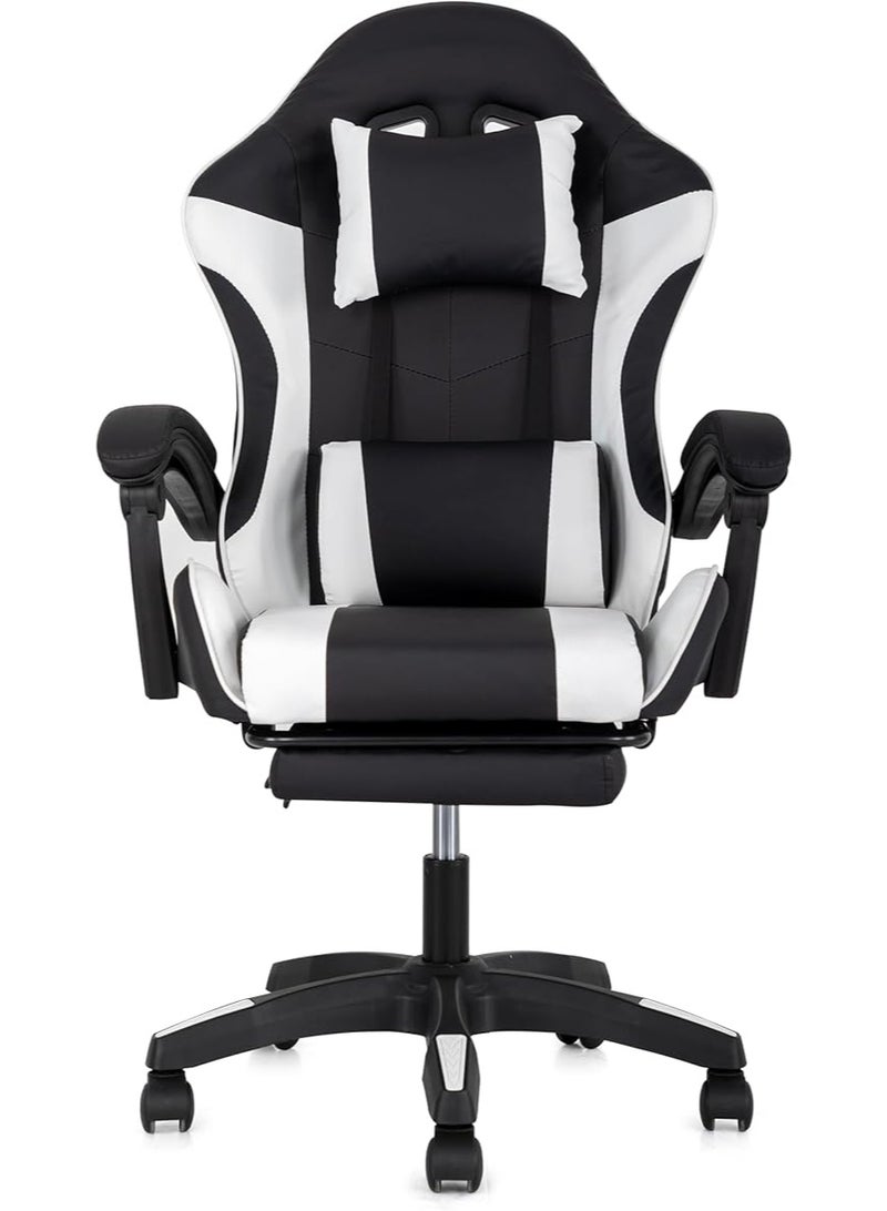 مالتي هوم فيرنيتشر كرسي ألعاب مريح MH-32FR أبيض بمسند للقدمين، كرسي مكتب سباق قابل للتعديل مع دعم أسفل الظهر ومسند للرأس، أسود وأبيض - Image 5