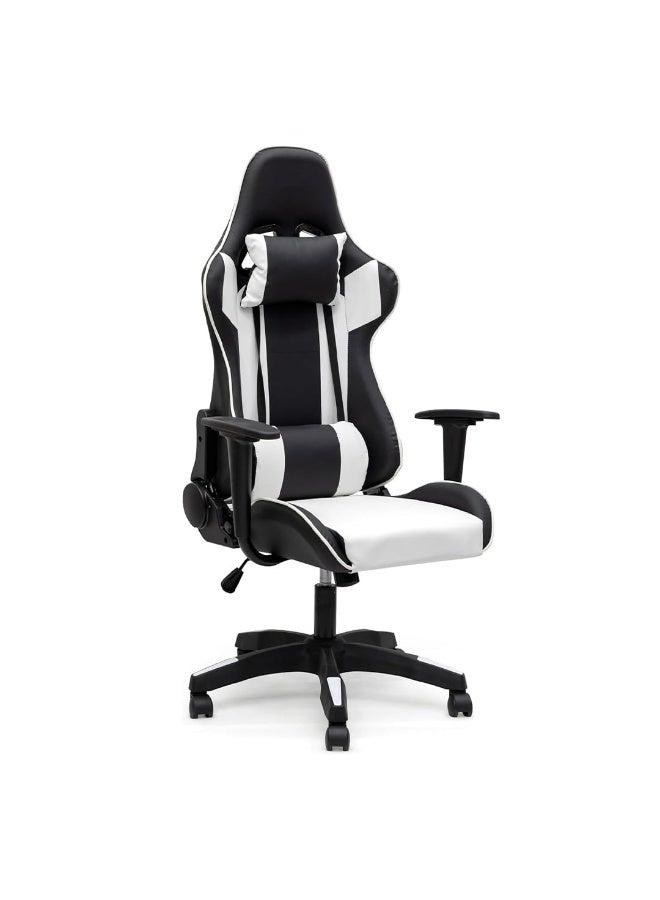 مالتي هوم فيرنيتشر كرسي ألعاب منزلي متعدد الاستخدامات باللونين الأبيض والأسود | كرسي مريح بمسند ظهر مرتفع وقابل للإمالة مع مساند ذراعين ودعم للظهر قابل للتعديل | كرسي مكتب من جلد البولي يوريثين مناسب لأجهزة الألعاب ويوفر دعمًا ممتازًا للظهر. - Image 1