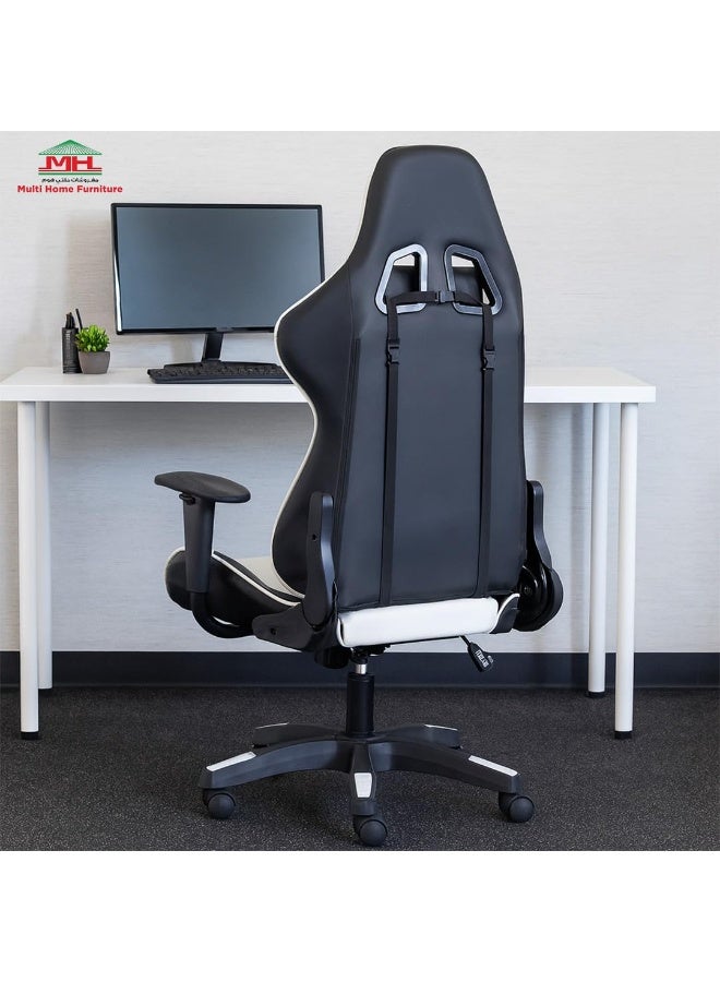 مالتي هوم فيرنيتشر كرسي ألعاب منزلي متعدد الاستخدامات باللونين الأبيض والأسود | كرسي مريح بمسند ظهر مرتفع وقابل للإمالة مع مساند ذراعين ودعم للظهر قابل للتعديل | كرسي مكتب من جلد البولي يوريثين مناسب لأجهزة الألعاب ويوفر دعمًا ممتازًا للظهر. - Image 4