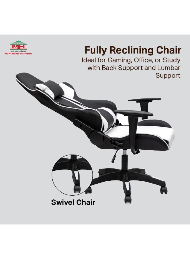 مالتي هوم فيرنيتشر كرسي ألعاب منزلي متعدد الاستخدامات باللونين الأبيض والأسود | كرسي مريح بمسند ظهر مرتفع وقابل للإمالة مع مساند ذراعين ودعم للظهر قابل للتعديل | كرسي مكتب من جلد البولي يوريثين مناسب لأجهزة الألعاب ويوفر دعمًا ممتازًا للظهر. - Image 5