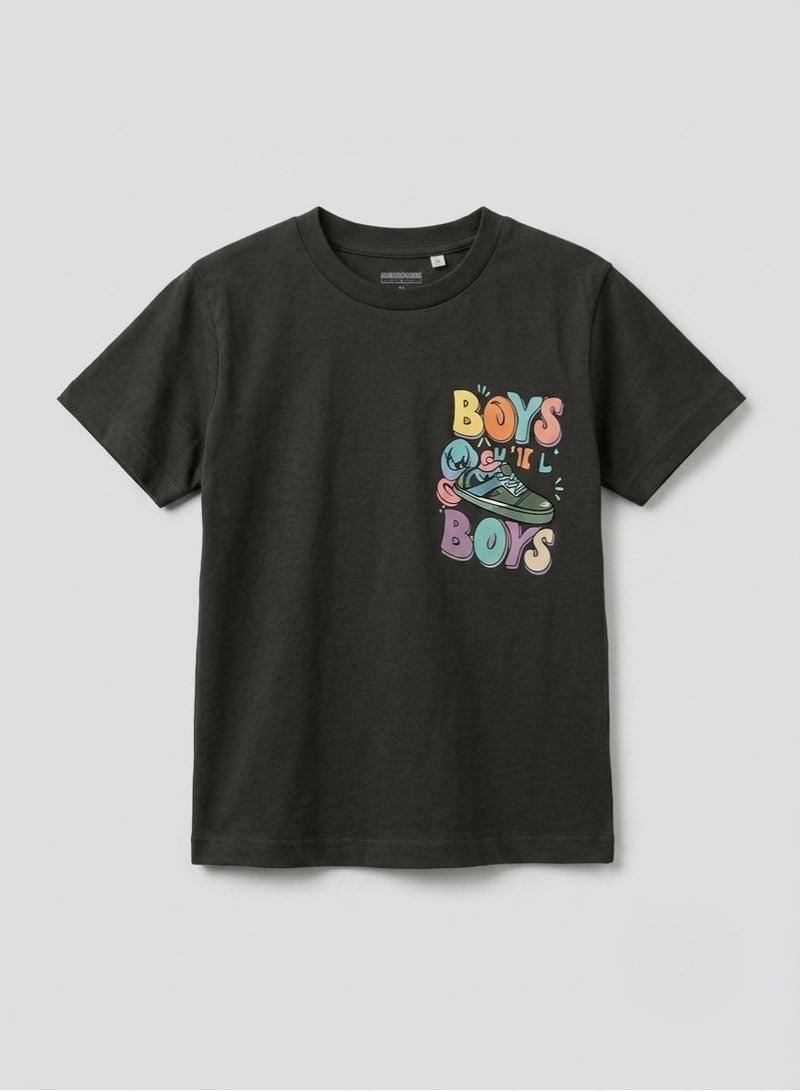 Boys Cotton Graphic T Shirt Casual Short Sleeve Crew Neck Kids Tee with Colorful Skateboard Print Boys Will Be Boys Soft Breathable Summer Everyday Wear Comfortable Fashion Top for Children - Image 1