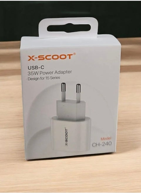 شاحن سريع 35 واط PD من اكس-سكوت CH-240 ، محول طاقة USB-C بقدرة 35W , منفذ الطاقة 35 واط لشاحن سريع - لون أبيض غير مضمن كابل