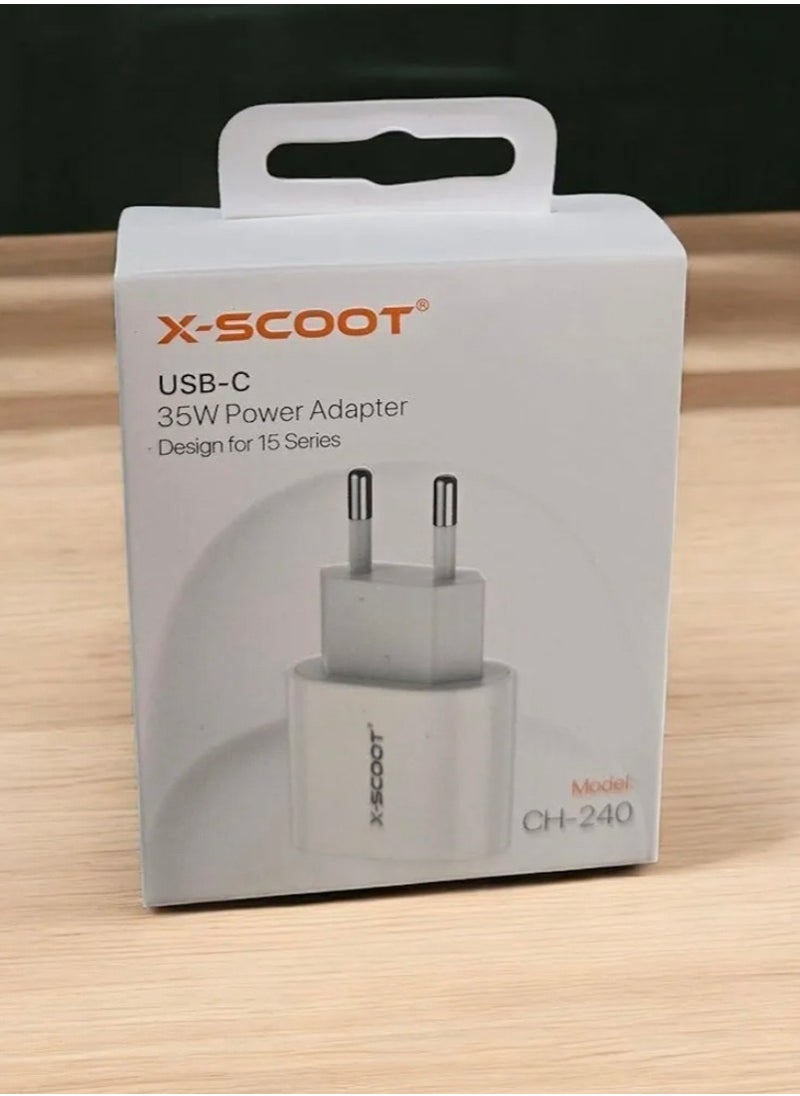 أكس-سكوت - شاحن سريع 35 واط PD من اكس-سكوت CH-240 ، محول طاقة USB-C بقدرة 35W , منفذ الطاقة 35 واط لشاحن سريع - لون أبيض غير مضمن كابل - Image 1