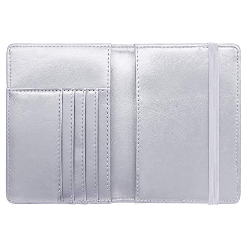 Coco Rossi Passport Holder Cover Women's Travel Wallet RFID Blocking Cute Slim Passport Wallet with Elastic Band, Silver - Image 4