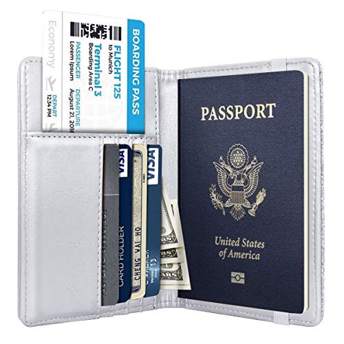 Coco Rossi Passport Holder Cover Women's Travel Wallet RFID Blocking Cute Slim Passport Wallet with Elastic Band, Silver - Image 3
