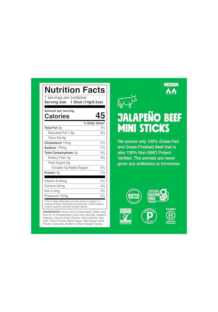 Chomps Snack Size GrassFed and Finished Jalapeo Beef Jerky Snack Sticks 05oz 24Pack  Keto Paleo Whole30 4g Lean Meat Protein GlutenFree Zero Sugar Food NonGMO Chomplings - Image 5