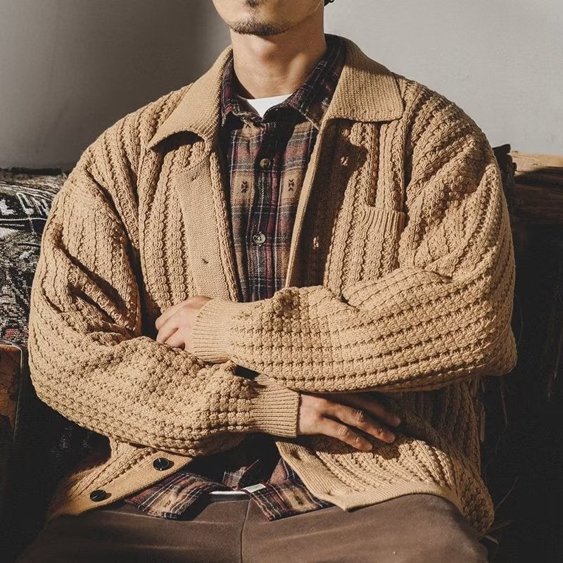 Retro Lapel Cardigan Sweater Men'S Autumn Loose Fashion Brand Ins Plus Size Sweater Winter Casual Sweater Coat - Image 4