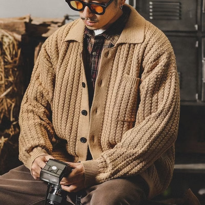 Retro Lapel Cardigan Sweater Men'S Autumn Loose Fashion Brand Ins Plus Size Sweater Winter Casual Sweater Coat - Image 1