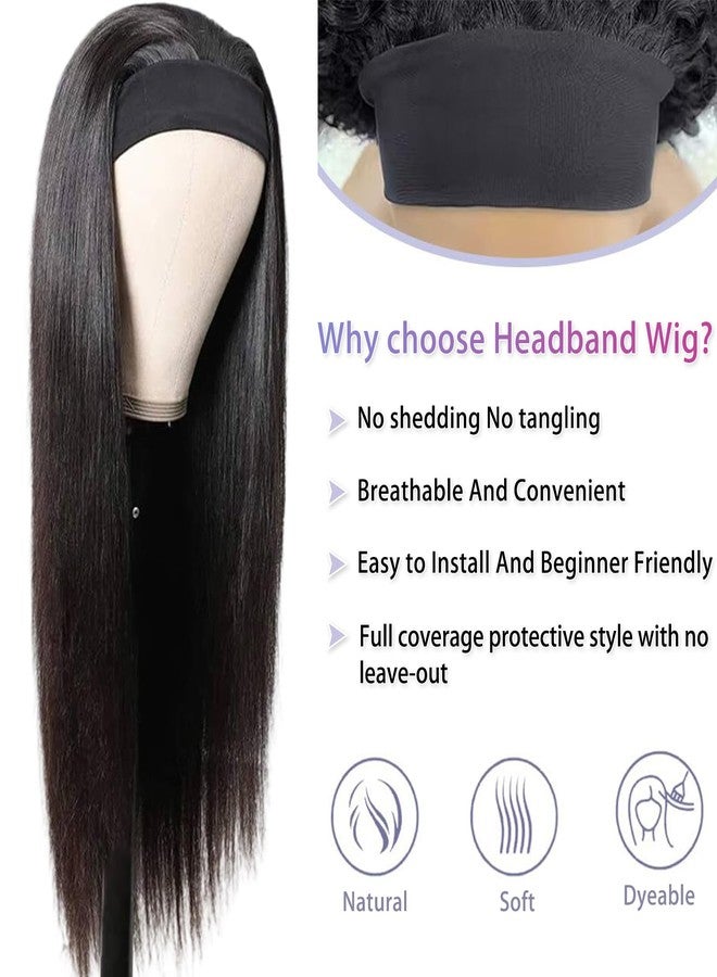 Aiterina Headband Wig Human Hair Straight Virgin Brazilian Machine Made Wigs None Lace Front Wigs Glueless Human Hair Wig for Black Women 150% Density Natural Color 16 Inch - Image 5