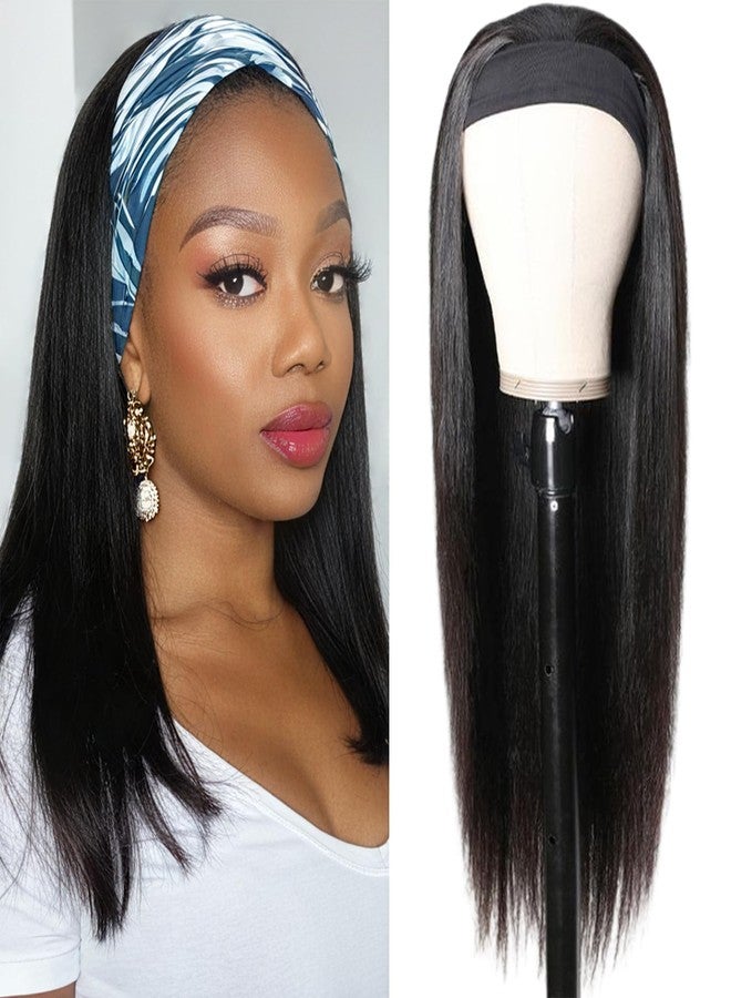 Aiterina Headband Wig Human Hair Straight Virgin Brazilian Machine Made Wigs None Lace Front Wigs Glueless Human Hair Wig for Black Women 150% Density Natural Color 16 Inch - Image 1