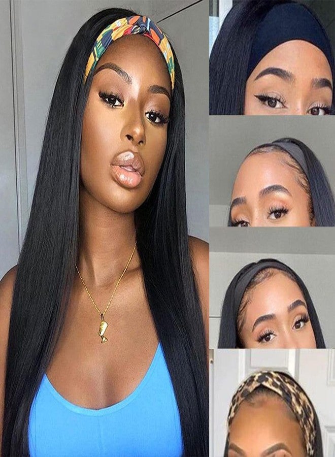 Aiterina Headband Wig Human Hair Straight Virgin Brazilian Machine Made Wigs None Lace Front Wigs Glueless Human Hair Wig for Black Women 150% Density Natural Color 16 Inch - Image 3