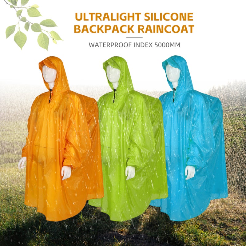 Bluefield Ultralight Backpack Raincoat: 15D Silicone-Coated Green Adult Size - Windproof Buckle Full-Body Raincoat for Outdoor Hiking Daily Commute - Image 4