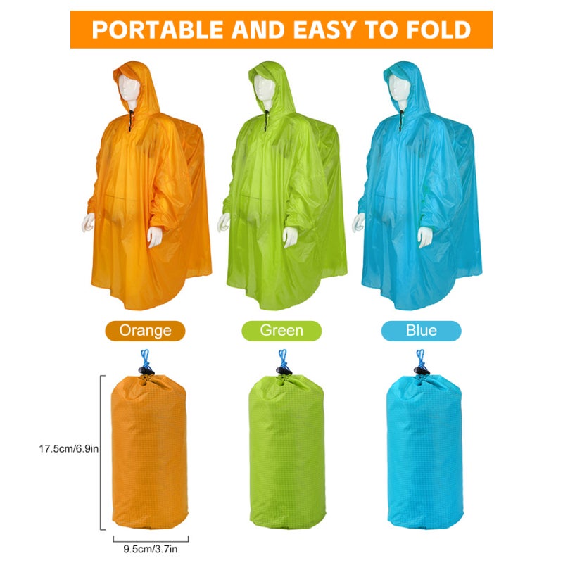 Bluefield Ultralight Backpack Raincoat: 15D Silicone-Coated Green Adult Size - Windproof Buckle Full-Body Raincoat for Outdoor Hiking Daily Commute - Image 2