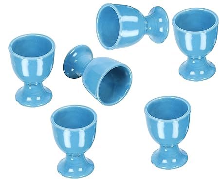 Qimacplus Elevate Your Breakfast Experience Soft Boiled Egg Holder Set Stylish Ceramic Egg Cups Perfect Housewarming Gift Set of 6 (Sky Blue) - Image 1
