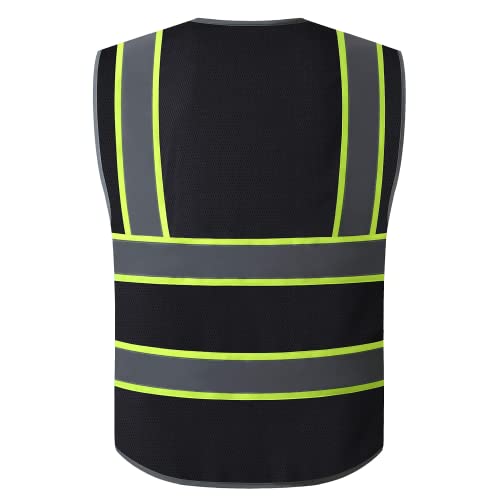LOHASPRO High Visibility Vest for Men - Class 2 Construction Work Safety Vest With Pockets, Zipper Front, Meets ANSI/ISEA Standards (Large, Black 02) - Image 2