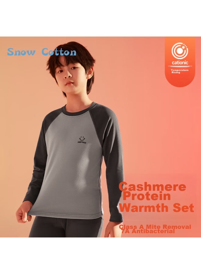Snow Kapok Bingxue Mumian Children's Thermal Underwear Set, Boys' Autumn And Winter Undershirt And Pants, Thin Style, For Older Children And Teenagers, Base Layer, Two-piece Set  - Image 1