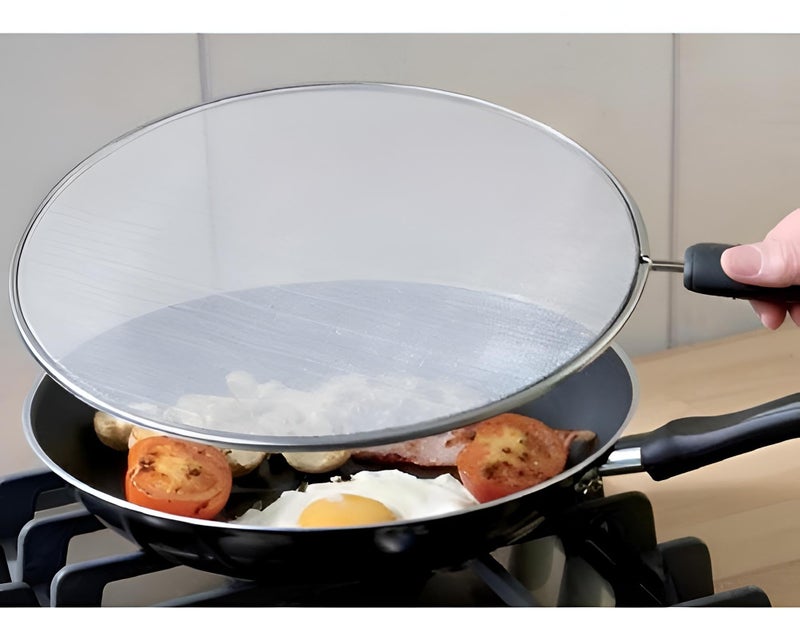 Cooking Lid - 34cm Stainless Steel Mesh Splatter Screen, Oil Resistant Splash Guard with Folding Handle, Heat-Proof Pan Cover for Frying, Practical Kitchen Tool for Safe Cooking, Prevents OilMess, Eas - Image 5