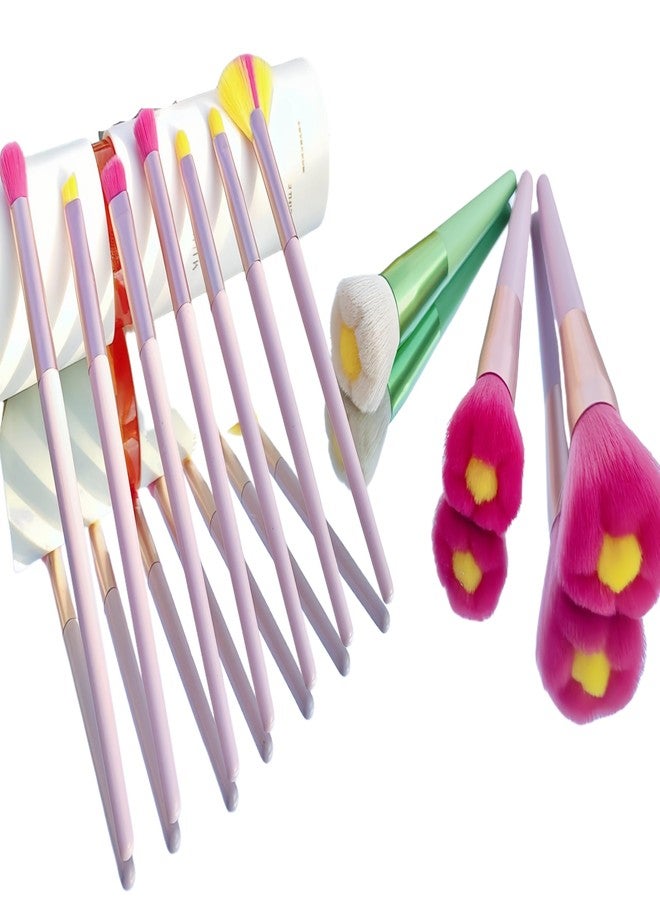 RAEEIKPHZ Beautiful Makeup Brush Set for Girls, 10pcs Kawaii Fan Cute Daisy Flower Red Makeup Brushes Kit of Powder Blush Eye Shadow Brush for Teens Women Girls - Image 1