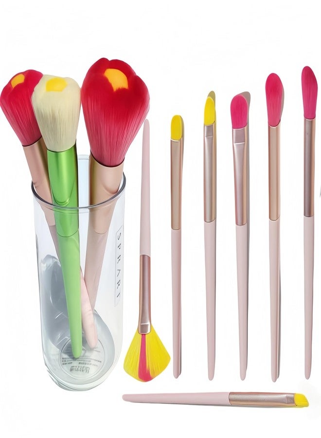 RAEEIKPHZ Beautiful Makeup Brush Set for Girls, 10pcs Kawaii Fan Cute Daisy Flower Red Makeup Brushes Kit of Powder Blush Eye Shadow Brush for Teens Women Girls - Image 4