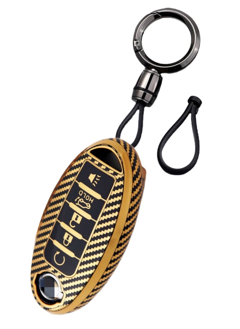 OUYoo OUYoo For Nissan Key Fob Cover pecial Soft TPU Key Case Key Shell for Nissan Infiniti X-Trail Rogue Altima Quest Pathfinder Sentra Patrol CIMA Fuga Armada Teana Murano Key Cover 5 Buttons（Gold）  - Image 1