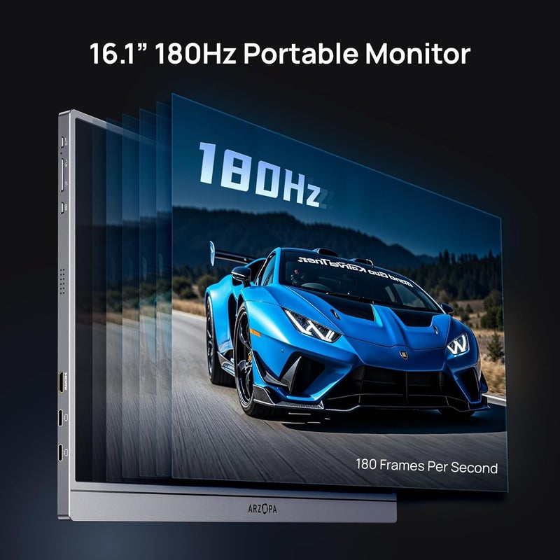 ARZOPA 16.1'' 180Hz 2.5K Portable Gaming Monitor, 107% sRGB 1080P FHD Kickstand Portable Screen with HDR, Ultra Slim, Eye Care, External Second Screen for Laptop, PC, PS5, Mac, Xbox - Z3FC - Image 3