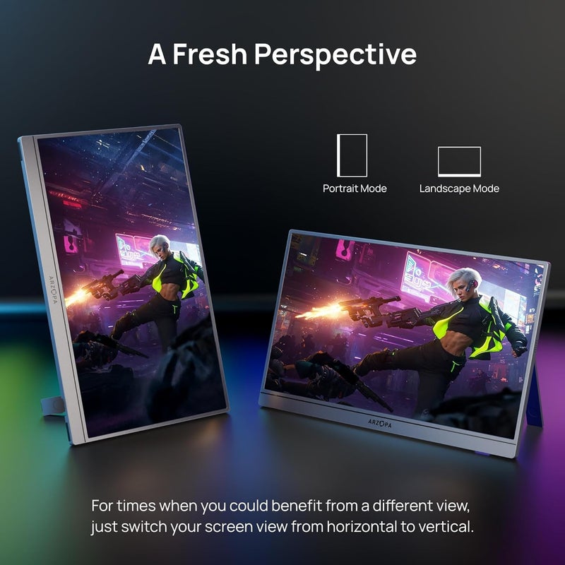 ARZOPA 16.1'' 180Hz 2.5K Portable Gaming Monitor, 107% sRGB 1080P FHD Kickstand Portable Screen with HDR, Ultra Slim, Eye Care, External Second Screen for Laptop, PC, PS5, Mac, Xbox - Z3FC - Image 5