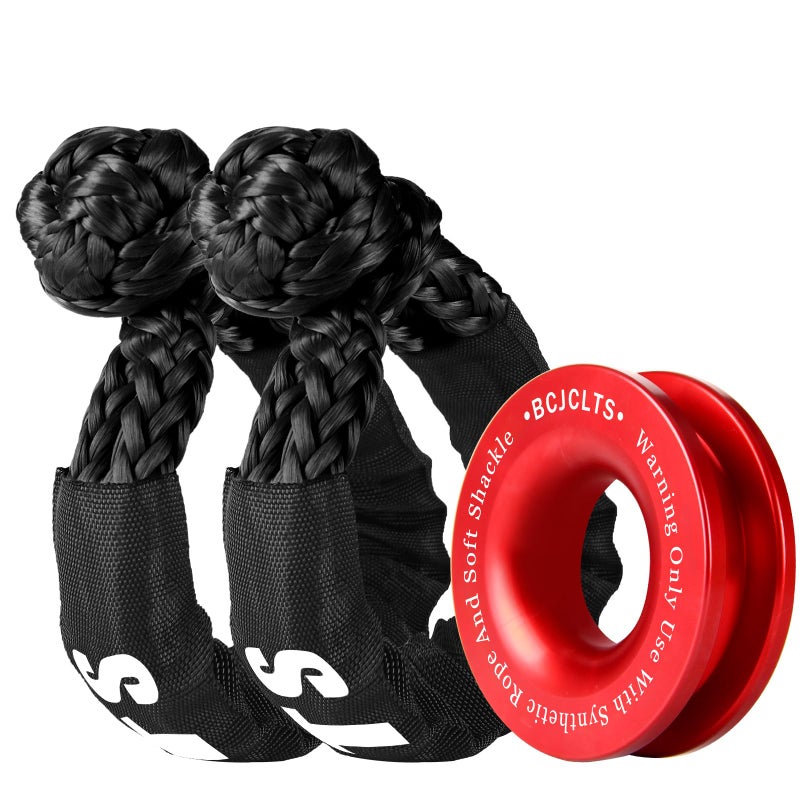 BCJCLTS Synthetic Soft Shackle & Winch Recovery Ring Kit, 1/2'' x 22'' Recovery Soft Shackle(56,000Lbs Breaking Strength), Snatch Recovery Ring for ATV UTV Off-Road Vehicles (Shackles+ Red Ring) - Image 1