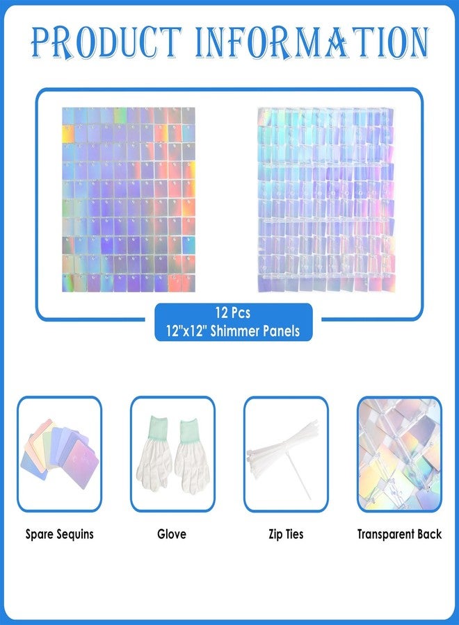 Kate Shimmer Wall Backdrop Iridescent Silver Square Sequin Wall Panel Backdrop Decor for Wedding, Anniversary, Birthday, Party, 12 Panels - Image 2