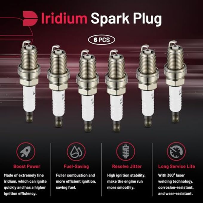 BDFHYK Set of 6 Iridium Spark Plug Compatible with Integra Odyssey Accord Elantra Santa Fe Rio,1.5L 1.6L 2.0L 2.2L 3.0L 3.5L 4.5L L4 V6 V8,Replacement for 4503 PK16TT 000018KJ13 0031595403 0031598103 - Image 3