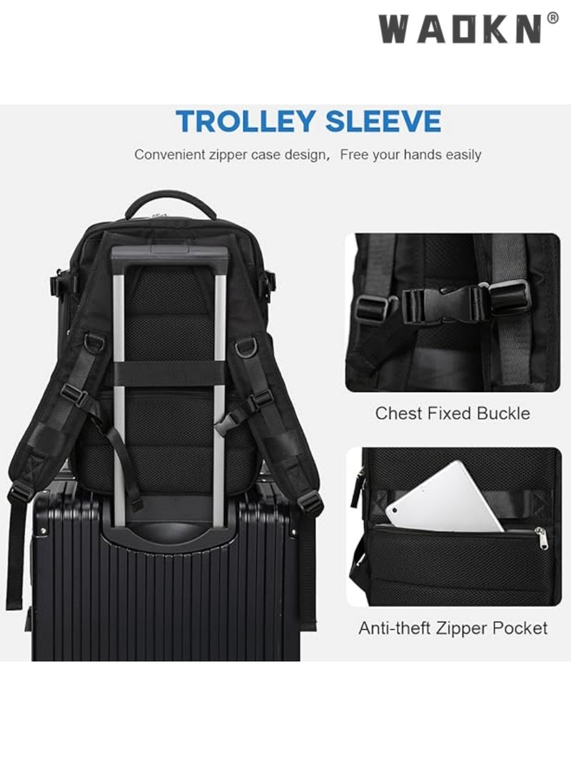 Travel Backpack for Men Women Carry On Backpack with USB Charging Port Shoe Compartment 15.6 Inch Laptop Backpack Flight Approved College School Bag Casual Daypack for Weekender Business Hiking Black