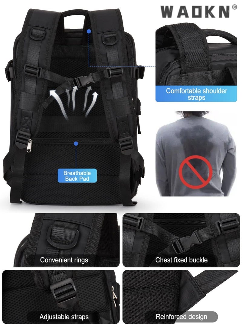 Travel Backpack for Men Women Carry On Backpack with USB Charging Port Shoe Compartment 15.6 Inch Laptop Backpack Flight Approved College School Bag Casual Daypack for Weekender Business Hiking Black